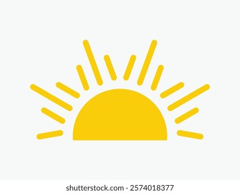 Yellow half sun icon, including shining rays, sunset designs, solar energy, and star-inspired illustrations. Perfect for representing warmth, tanning, and bright energy.