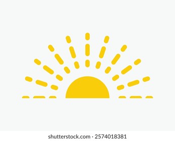 Yellow half sun icon, including shining rays, sunset designs, solar energy, and star-inspired illustrations. Perfect for representing warmth, tanning, and bright energy.