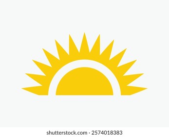 Yellow half sun icon, including shining rays, sunset designs, solar energy, and star-inspired illustrations. Perfect for representing warmth, tanning, and bright energy.