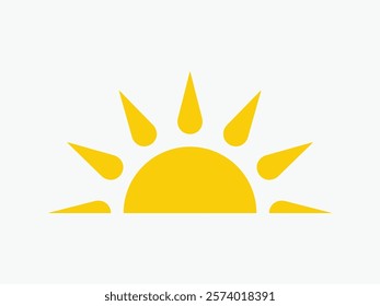 Yellow half sun icon, including shining rays, sunset designs, solar energy, and star-inspired illustrations. Perfect for representing warmth, tanning, and bright energy.