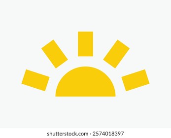 Yellow half sun icon, including shining rays, sunset designs, solar energy, and star-inspired illustrations. Perfect for representing warmth, tanning, and bright energy.