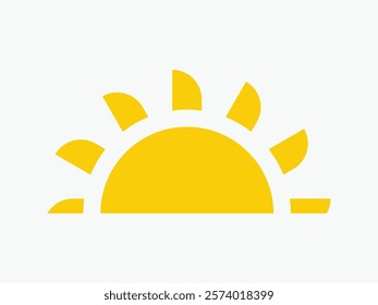 Yellow half sun icon, including shining rays, sunset designs, solar energy, and star-inspired illustrations. Perfect for representing warmth, tanning, and bright energy.