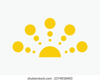 Yellow half sun icon, including shining rays, sunset designs, solar energy, and star-inspired illustrations. Perfect for representing warmth, tanning, and bright energy.