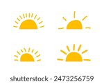 Yellow half sun vector icon logo. Silhouette circle sun summer sunshine collection half sunrise symbol morning icon