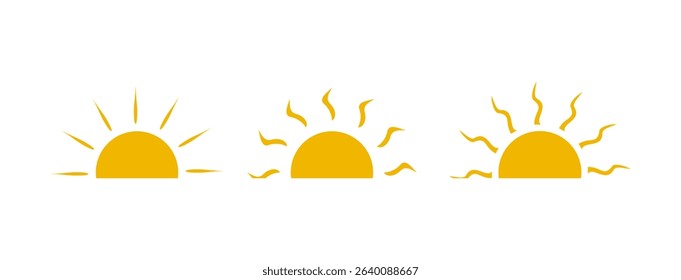 
Yellow half-sun icons with different ray patterns. Perfect for sunrise, sunset, or weather illustrations.