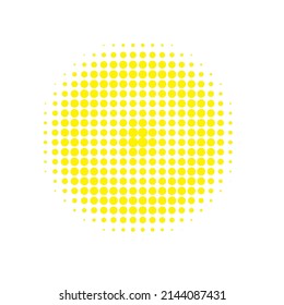 Forma vectorial de arte de semitono amarillo. Ilustración Resumen. Retro de textura. Forma Círculo de Punto Art. Logotipo redondeado de arte degradado. Juego de diseño.