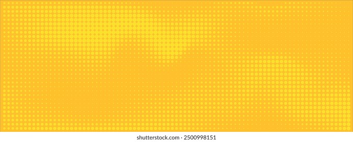Yellow halftone background. Bright pixelated dotted texture overlay. Pop art pattern in comic style. Vector illustration.