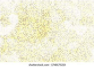 Fondo de semitono amarillo. Dots de oro digitales. Gradación de degradado naranja. Cuadrícula dorada. Marco cómico. Papel vector. Rústico Círculo Naranja. Marco vintage.
