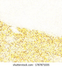 Fondo de semitono amarillo. Punto de puntos dorados. Elemento degradado naranja. Impresión Grunge Dorada. Rough cómico. Punto vector. Rústica. Vintage Simple.