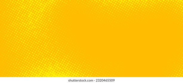 Yellow halftone background. Retro comic grain pixel texture. Pixelated dots cartoon wallpaper. Pop art fading wavy gradient pattern. Vector backdrop.