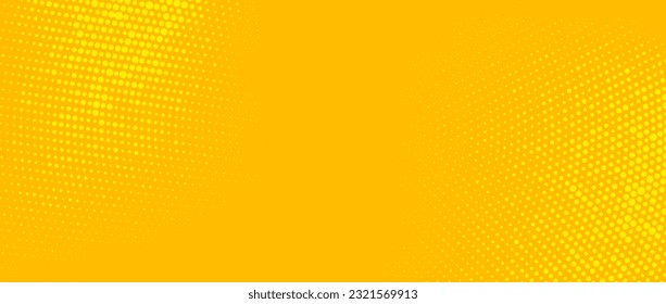 Yellow halftone background. Retro comic grain pixel texture. Pixelated dots cartoon wallpaper. Pop art fading wavy gradient pattern. Vector gritty backdrop.