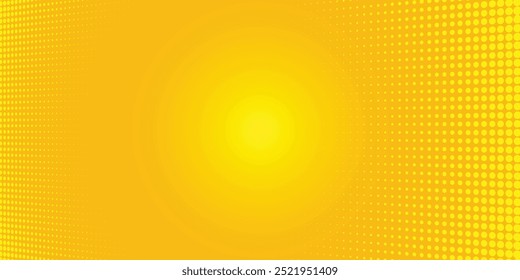 Fondo de semitono amarillo. Textura de píxel de grano de cómic retro. Fondo de pantalla de dibujos animados de puntos pixelados. Patrón de degradado ondulado de desvanecimiento de arte Pop.