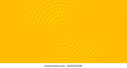 Yellow halftone background. Retro comic grain pixel texture. Pixelated dots cartoon wallpaper. Pop art fading wavy gradient pattern. Vector gritty backdrop.