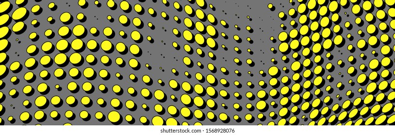 Yellow halftone background. Wave dots on white. Vector chaotic pattern