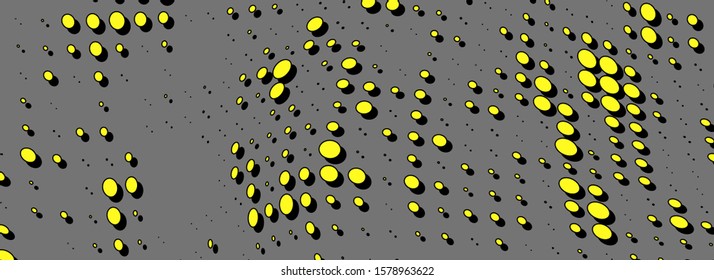 Yellow halftone background. Wave dots on white. Vector chaotic pattern