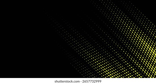 Yellow halftone banner template design with abstract speed lines. Yellow halftone pattern with dots and grunge texture background. Sporty pop art comic style with yellow and black dots, eps 10.