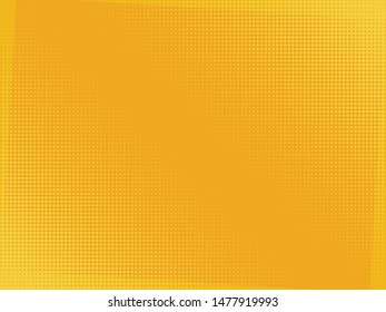 Yellow halftone dots background. Comics pop art style blank layout with dotted pattern. Circle texture.