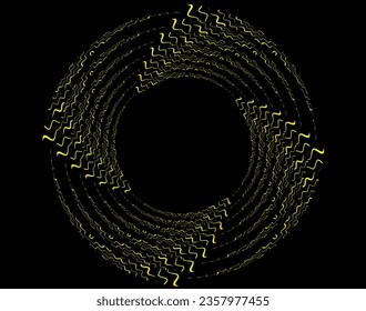 Yellow halftone dots in vortex form. Geometric art. Trendy design element.Circular and radial lines volute, helix.Segmented circle with rotation.Radiating arc lines.Grunge Paint Roller