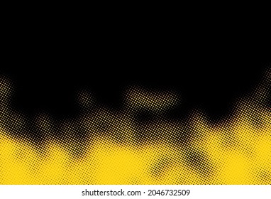 Yellow halftone dotted border on black background. Vector illustration.