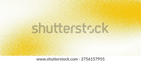 Yellow halftone grain texture. Faded dotted gradient pattern background. Grunge pixel cartoon overlay backdrop. Anime or manga golden wavy noise cover. Raster comic pop art gradation wallpaper. Vector