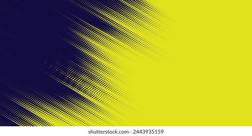 Semitono amarillo sobre fondo azul. Vector punteado destellos o semitono brillo patrón textura Pop Art Style Fondo. EPS10