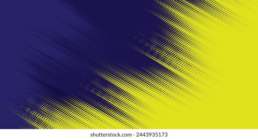 Gelber Halbton auf blauem Hintergrund. Vektorgrafik gepunktete Funkeln oder Halbton Glanz Muster Textur Pop Art Style Hintergrund. EPS10