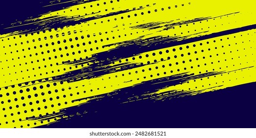 Semitono amarillo sobre fondo azul. Vector punteado destellos o semitono brillo patrón textura Pop Art Style Background.abstract