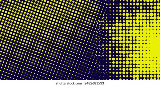 Yellow halftone on blue background. Vector dotted sparkles or halftone shine pattern texture Pop Art Style Background.dotted 
