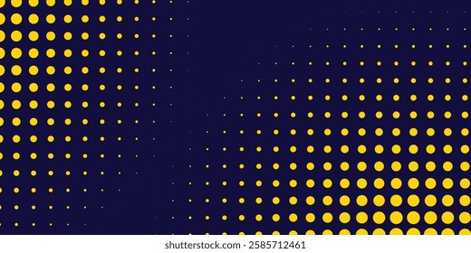 Yellow halftone on blue background. Vector dotted sparkles or halftone shine pattern texture Pop Art Style Background illustration eps10