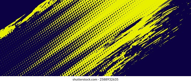 Yellow halftone on blue background. Vector dotted sparkles or halftone shine pattern texture Pop Art Style Background.