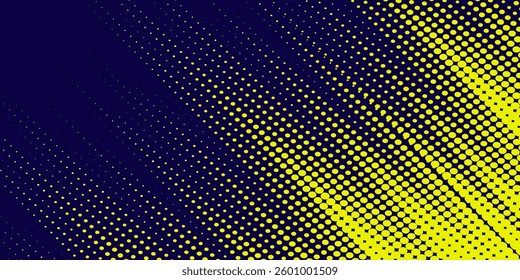 Yellow halftone on blue background. Vector dotted sparkles or halftone shine pattern texture Pop Art Style Background modern arts