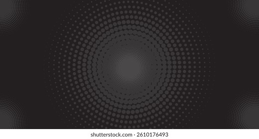 Yellow halftone on blue background. Vector dotted Spiral circular rhythm sound wave on dark background.