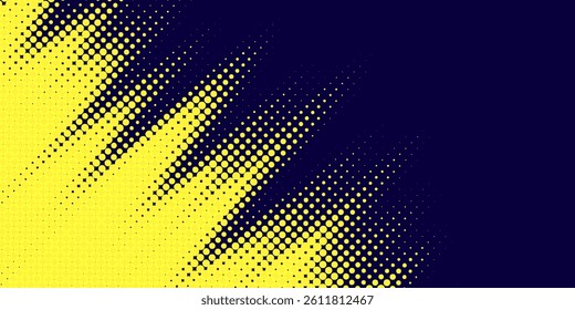 Yellow halftone on blue background. Vector dotted sparkles or halftone shine pattern texture Pop Art Style abstract Background. 