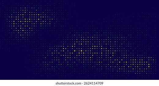 Yellow halftone on blue background. Vector dotted sparkles or halftone shine pattern texture Pop Art Style Background. vector illustration