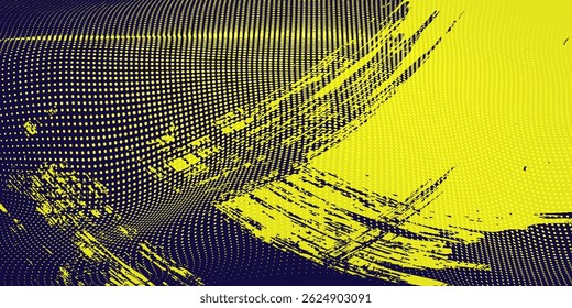 Yellow halftone on blue background. Vector dotted sparkles or halftone shine pattern texture Pop Art Style Background.