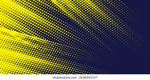 Yellow halftone on blue background. Vector dotted sparkles or halftone shine pattern texture Pop Art Style Background. 