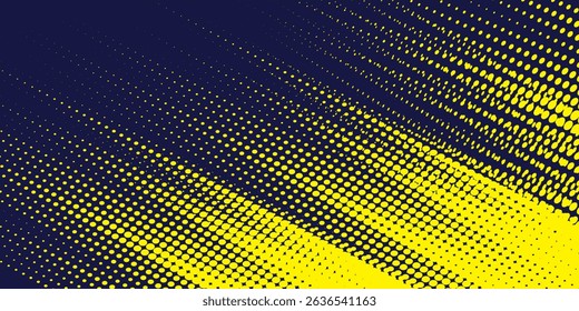 Yellow halftone on blue background. Vector dotted sparkles or halftone shine pattern texture Pop Art Style Background. 