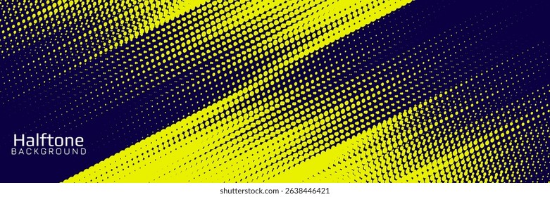 Yellow halftone on blue background. Vector dotted sparkles or halftone shine pattern texture Pop Art Style Background. 