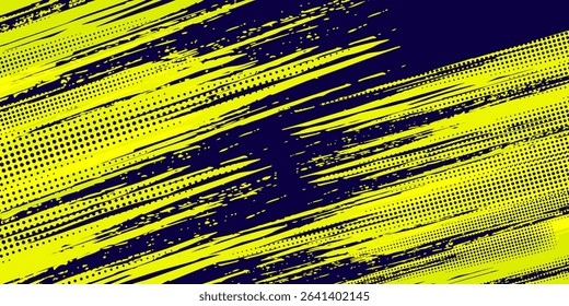 Yellow halftone on blue background. Vector dotted sparkles or halftone shine pattern texture Pop Art Style Background. 