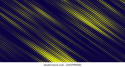Gelber Halbton auf blauem Hintergrund. Vektor gepunktete funkelt oder Halbton Glanz Muster Textur Pop Art Style Hintergrund. modern
