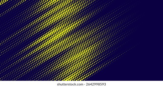 Yellow halftone on blue background. Vector dotted sparkles or halftone shine pattern texture Pop Art Style Background.