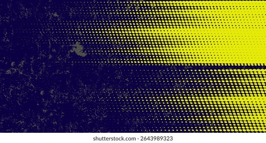 Medio tono amarillo sobre fondo azul. Vector punteado destellos o semitono brillo patrón textura Pop estilo de arte de fondo.