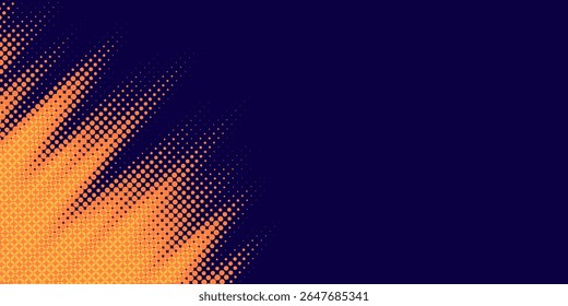 Yellow halftone on blue background. Vector dotted sparkles or halftone shine pattern texture Pop Art Style Background.