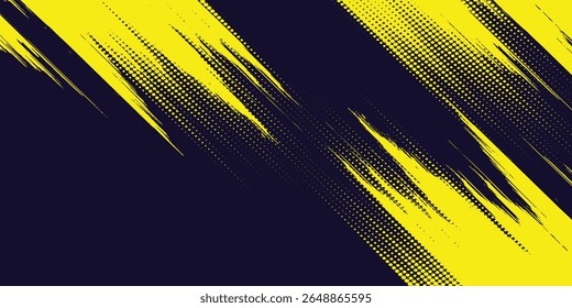 Yellow halftone on blue background. Vector dotted sparkles or halftone shine pattern texture 