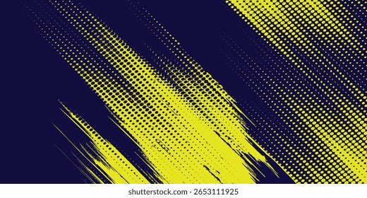 Yellow halftone on blue background. Vector dotted sparkles or halftone shine pattern texture Pop Art Style  modern