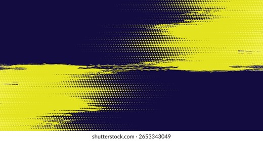 Medio tono amarillo sobre fondo azul. Vector punteado destellos o semitono brillo patrón textura Pop estilo de arte de fondo.