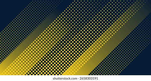 Medio tono amarillo sobre fondo azul. Vector punteado destellos o semitono brillo patrón textura Pop estilo de arte de fondo