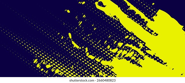 Yellow halftone on blue background. Vector dotted sparkles or halftone shine pattern texture Pop Art Style Background.