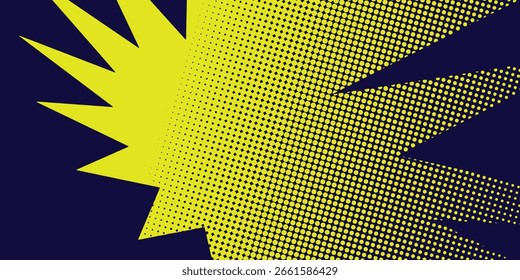 Medio tono amarillo sobre fondo azul. Vector punteado destellos o semitono brillo patrón textura Pop Estilo de arte Fondo estético moderno.