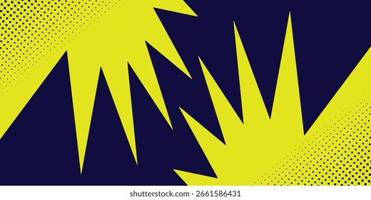 Medio tono amarillo sobre fondo azul. Vector punteado destellos o semitono brillo patrón textura Pop Estilo de arte Fondo estético moderno.